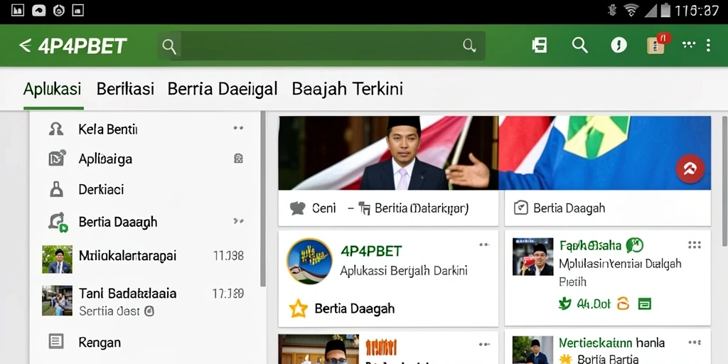 Tampilan antarmuka aplikasi 4P4PBET menampilkan berita daerah terkini.