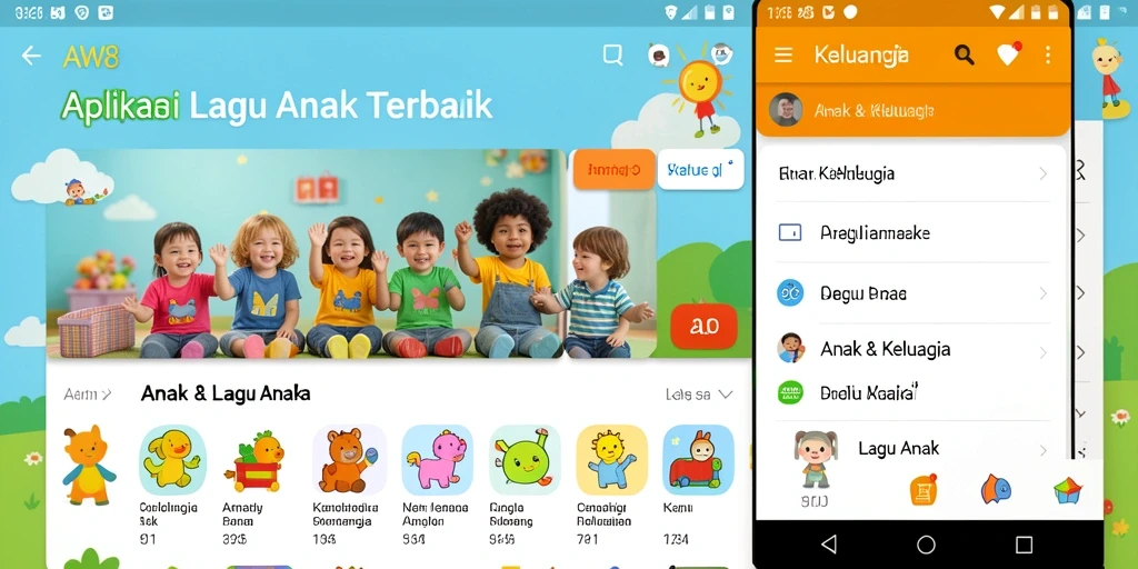 Tampilan antarmuka pengguna AW8 yang ceria dan interaktif untuk lagu anak.