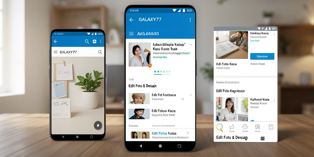 Antarmuka GALAXY77 dengan fitur Edit Foto Kertas Kaca yang menarik.