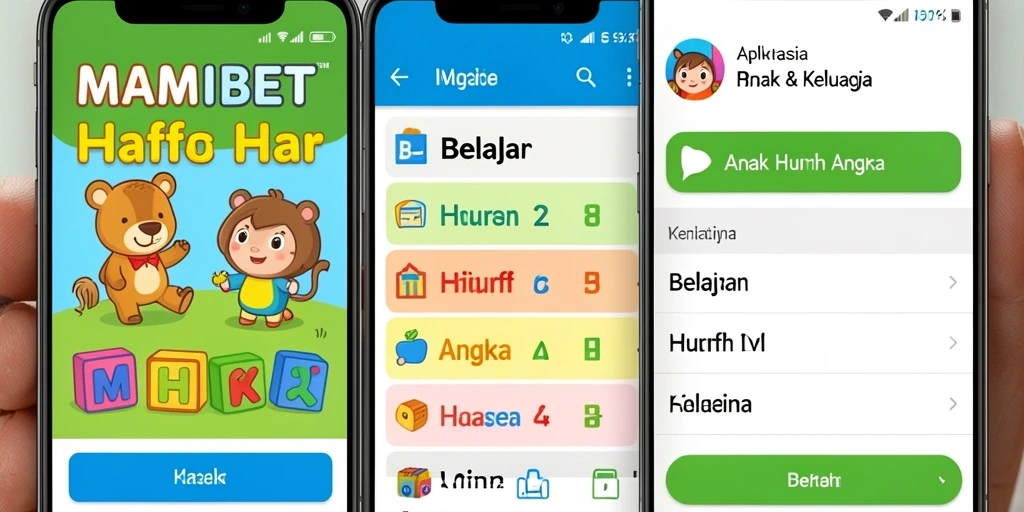 Antarmuka MAMIBET yang menyenangkan untuk belajar huruf dan angka.