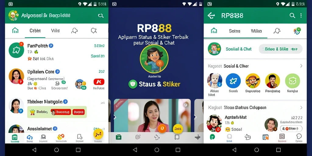Antarmuka RP888 menampilkan pilihan stiker yang beragam dan menarik.
