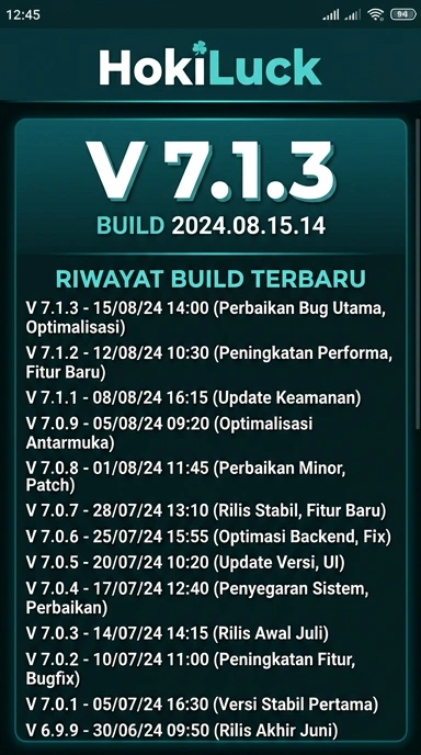 Riwayat Versi Aplikasi Hokiluck untuk Android